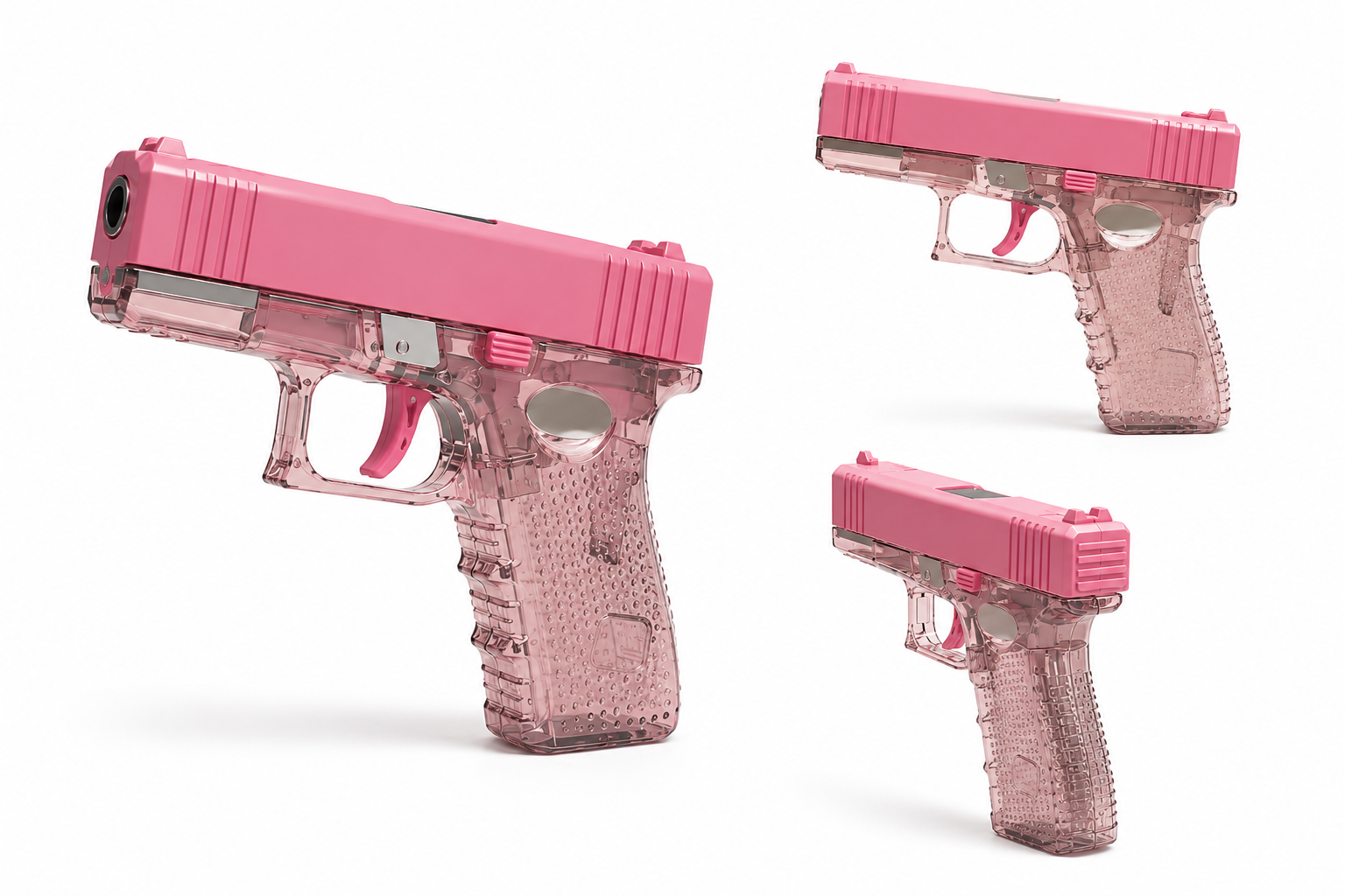 Glock | Şeffaf Pembe Su Tabancası – Otomatik Basınçlı Güçlü Su Atışı